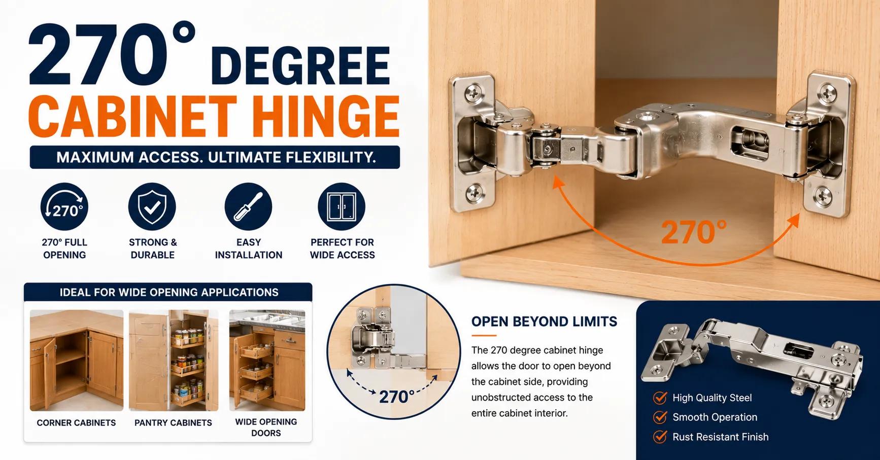 270 degree cabinet hinge