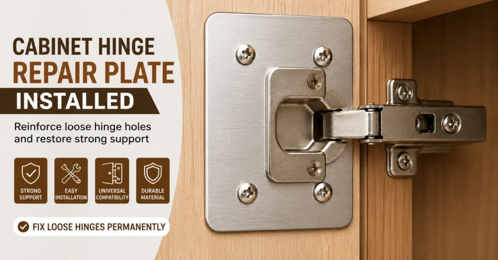 Cabinet Hinge Repair Plate Installed