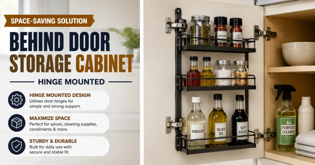 behind door storage cabinet hinge mounted