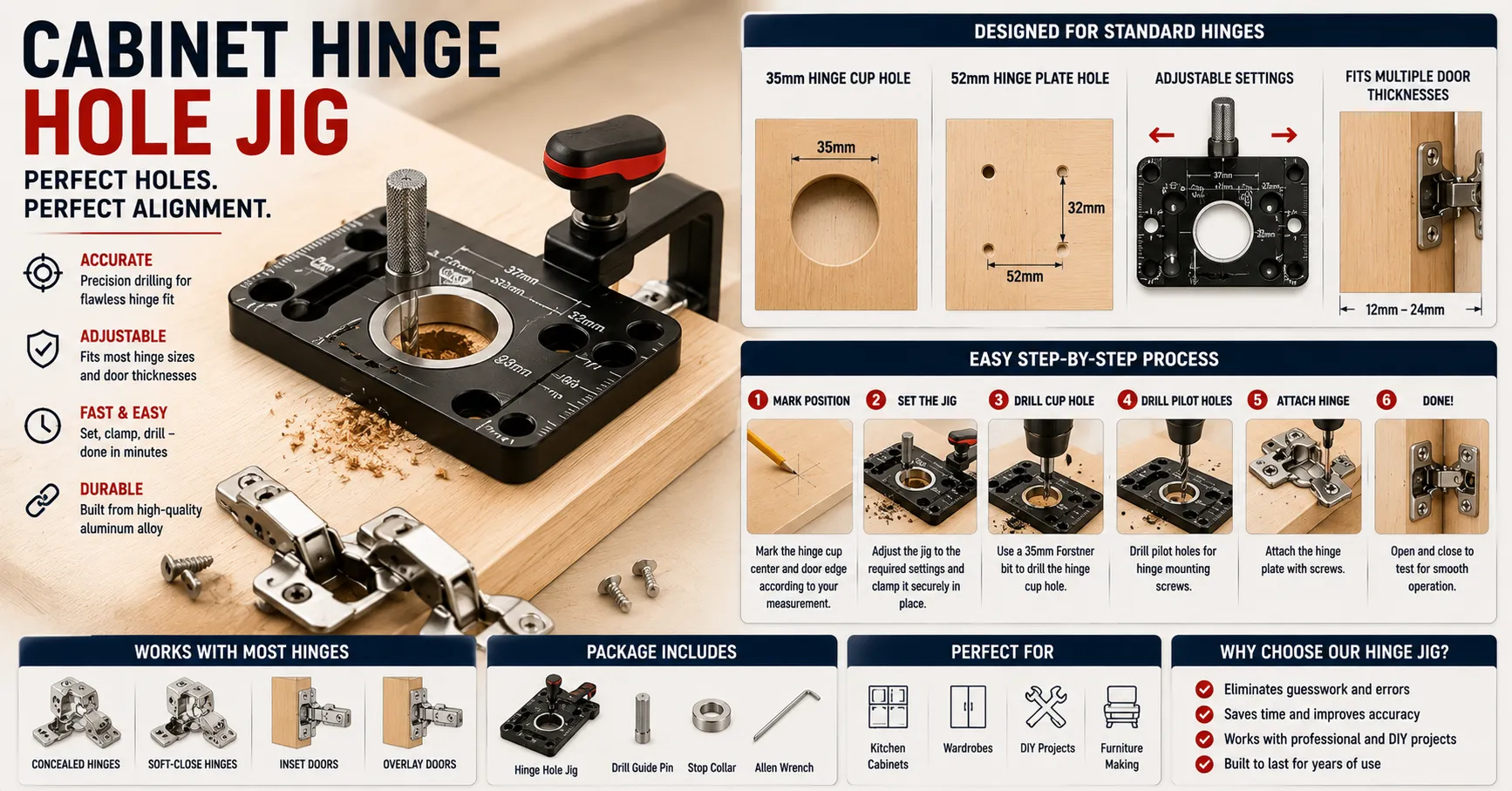 cabinet hinge hole jig