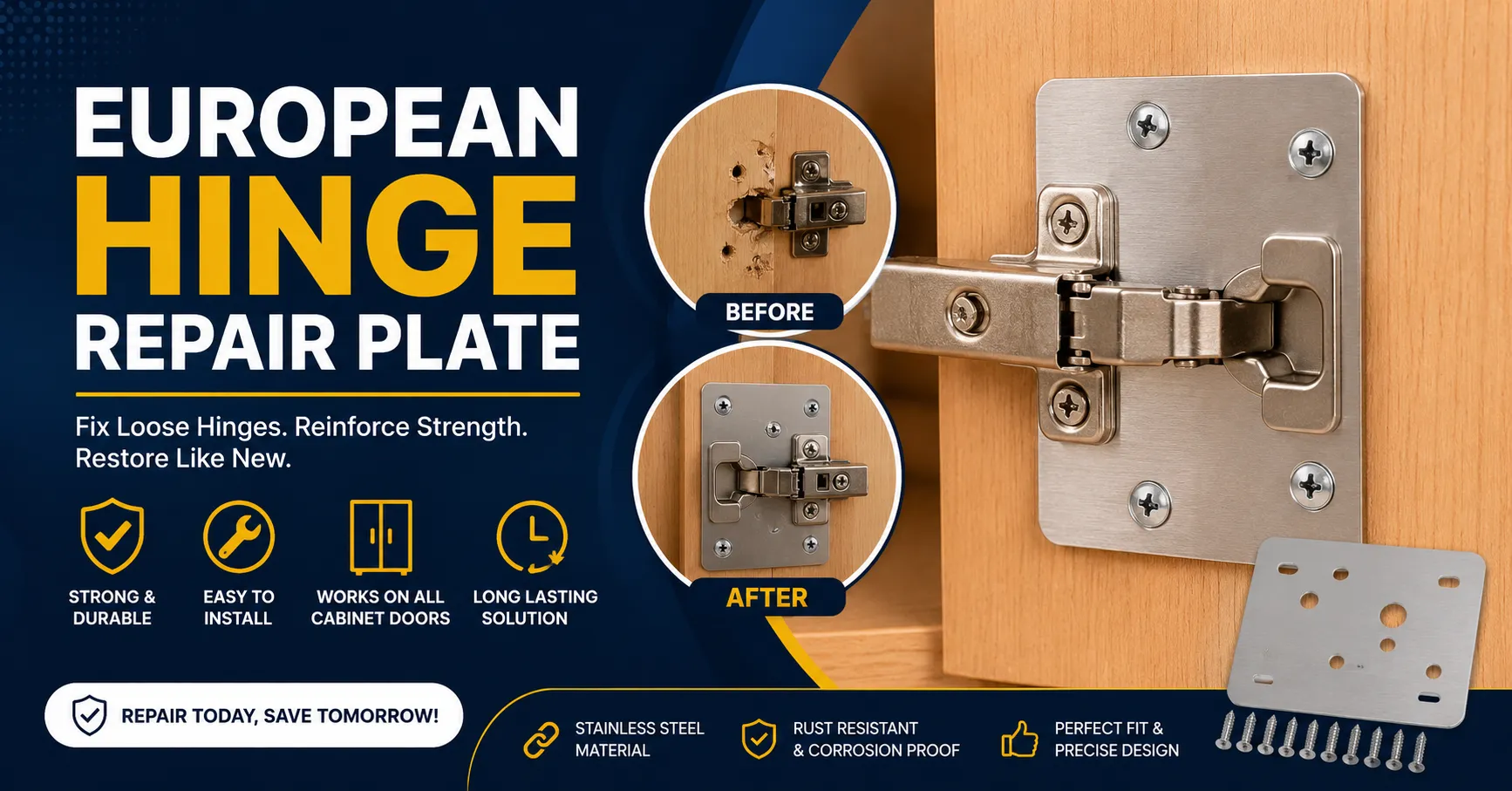 european hinge repair plate