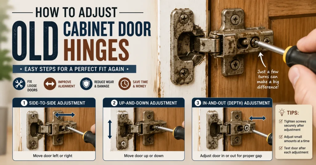 how to adjust old cabinet door hinges