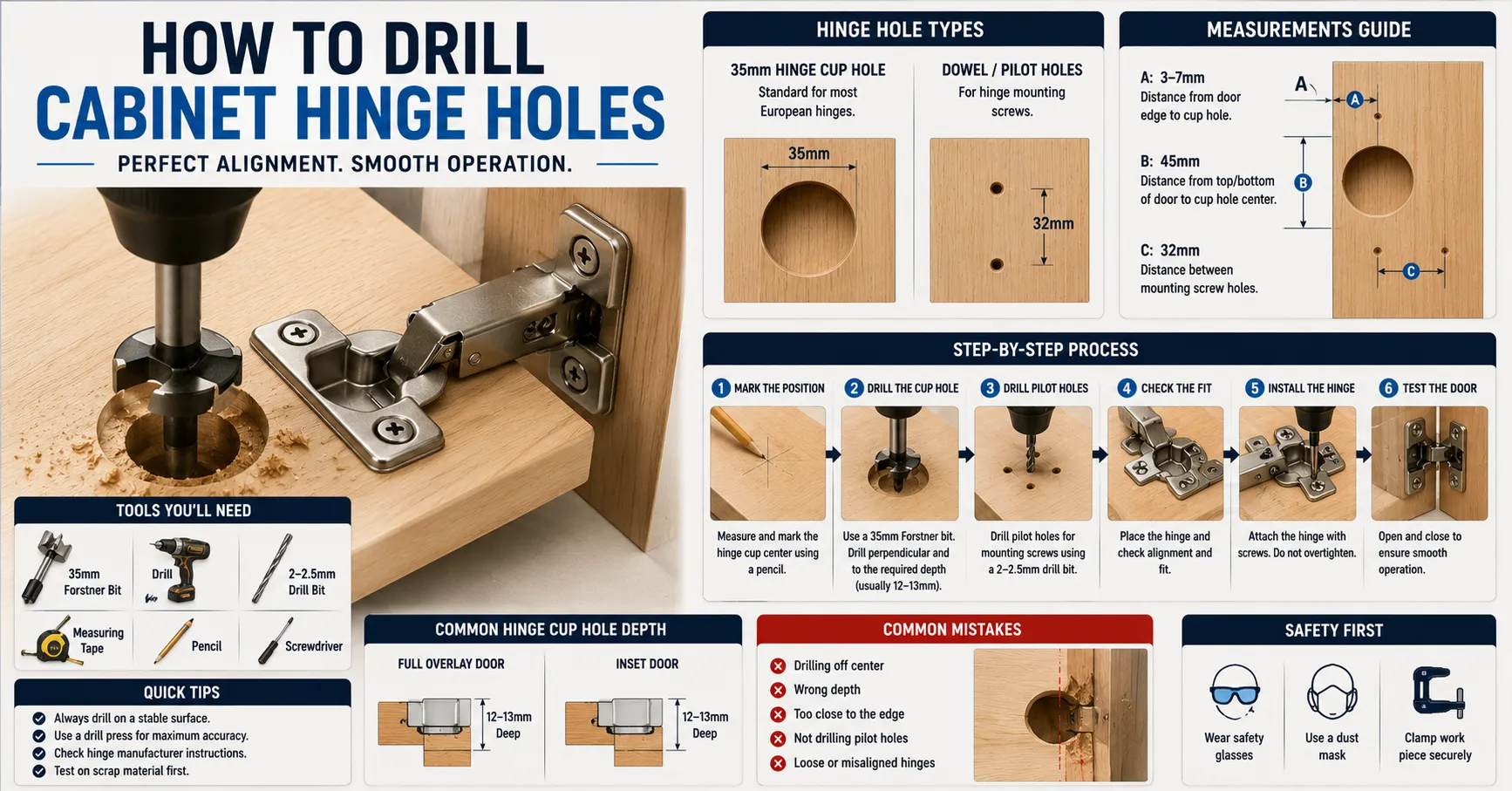 How to Drill Cabinet Hinge Holes Correctly