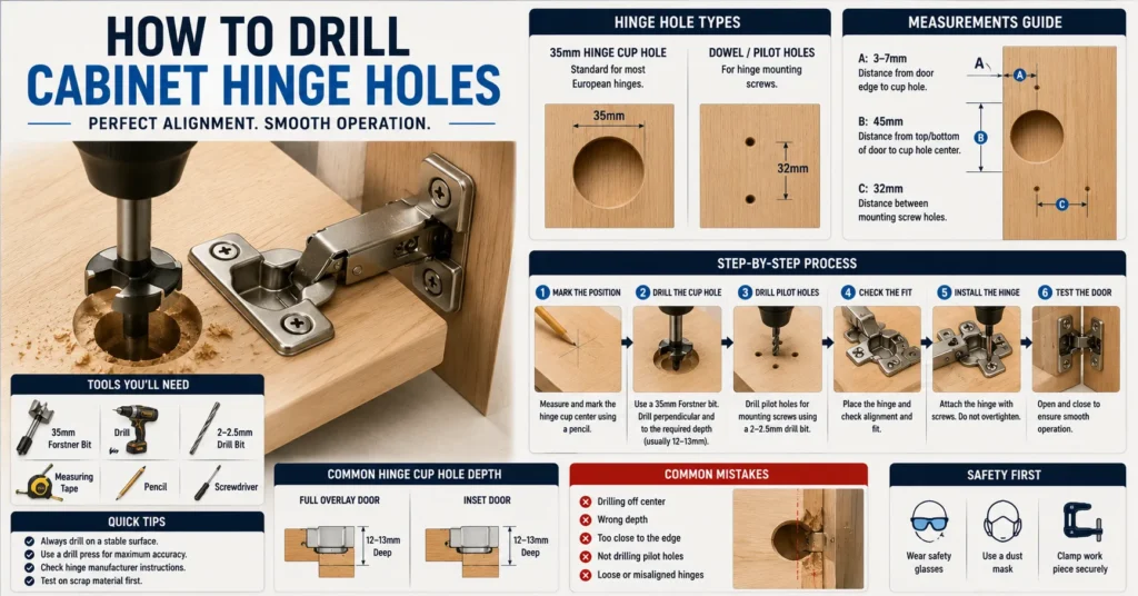 How to Drill Cabinet Hinge Holes Correctly